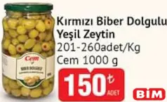 CEM KIRMIZI BİBER DOLGULU YEŞİL ZEYTİN 1 KG